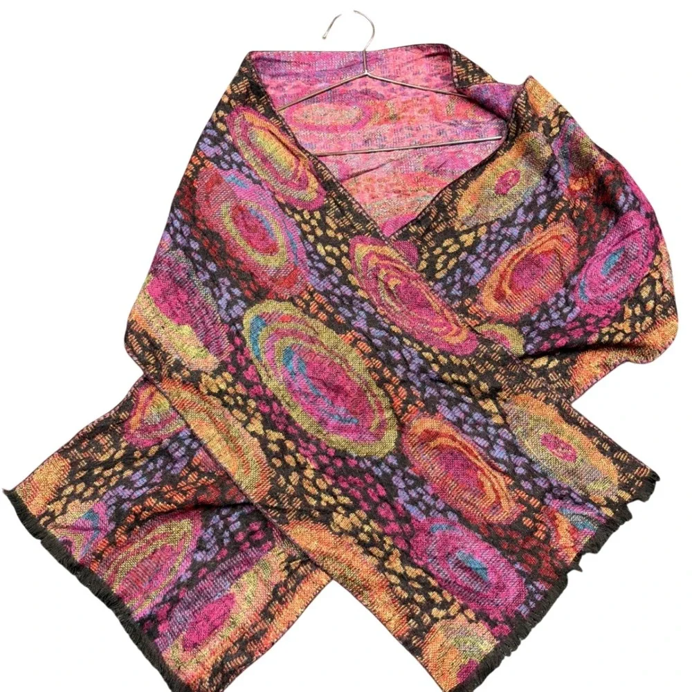 Unbranded Scarf Unisex OS Multicolor Psychedelic Woven Boho Retro Statement Wrap